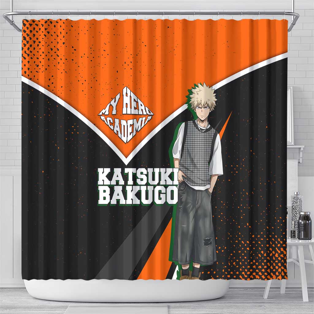 Katsuki Bakugo My Hero Academia Shower Curtain Anime Grunge Splatter Graphic Style