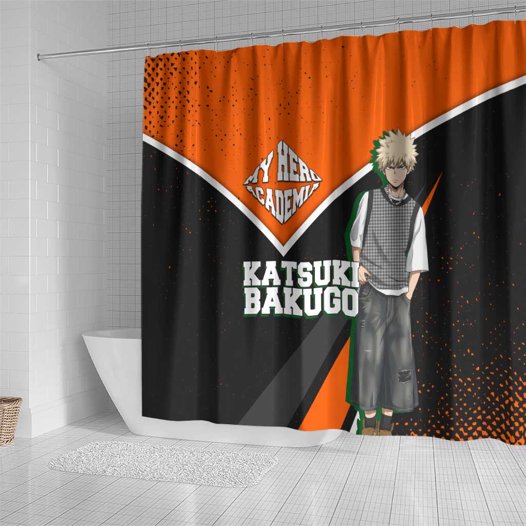 Katsuki Bakugo My Hero Academia Shower Curtain Anime Grunge Splatter Graphic Style