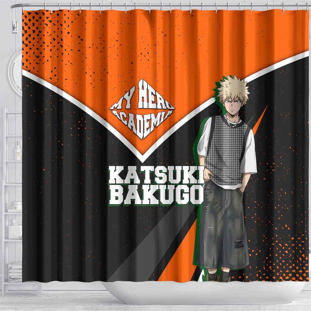 Katsuki Bakugo My Hero Academia Shower Curtain Anime Grunge Splatter Graphic Style