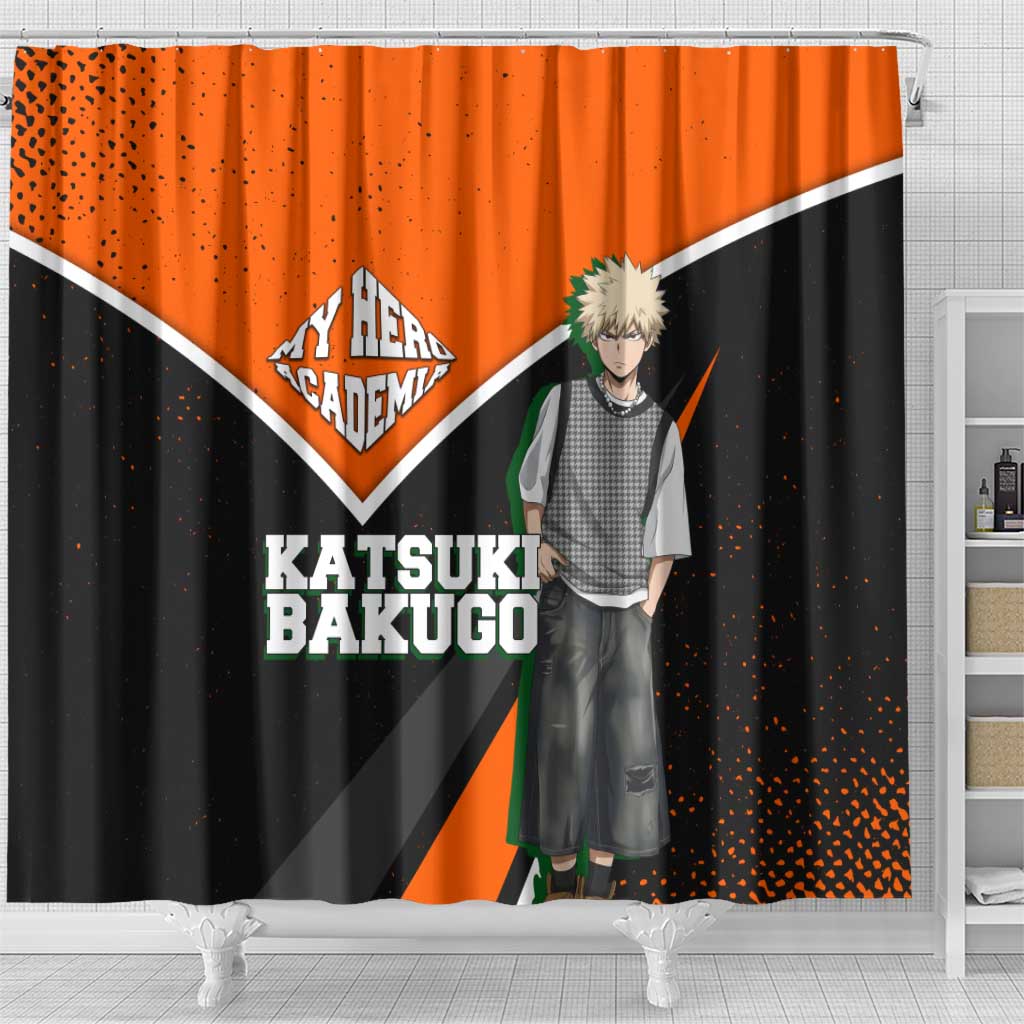 Katsuki Bakugo My Hero Academia Shower Curtain Anime Grunge Splatter Graphic Style
