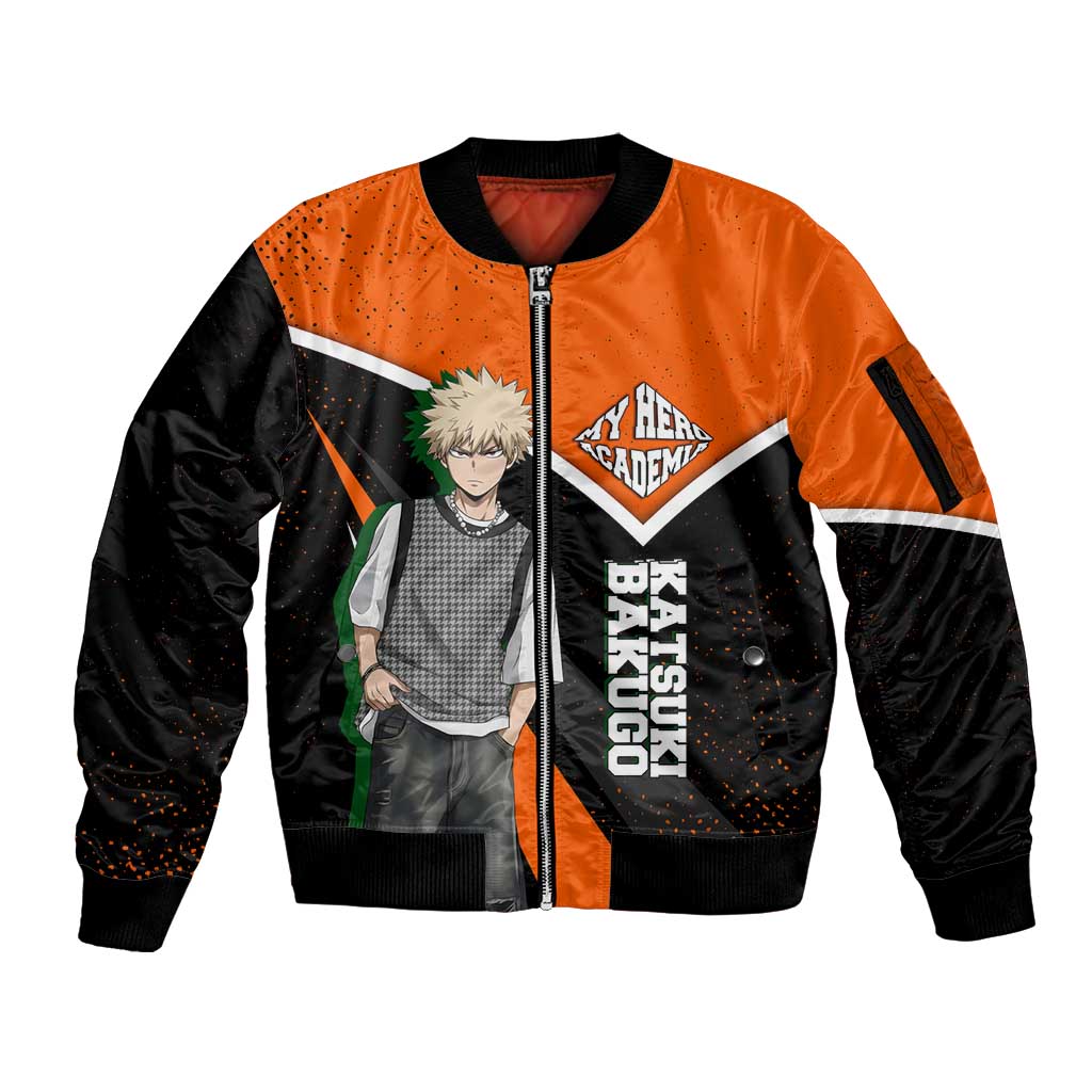 Katsuki Bakugo My Hero Academia Sleeve Zip Bomber Jacket Anime Grunge Splatter Graphic Style