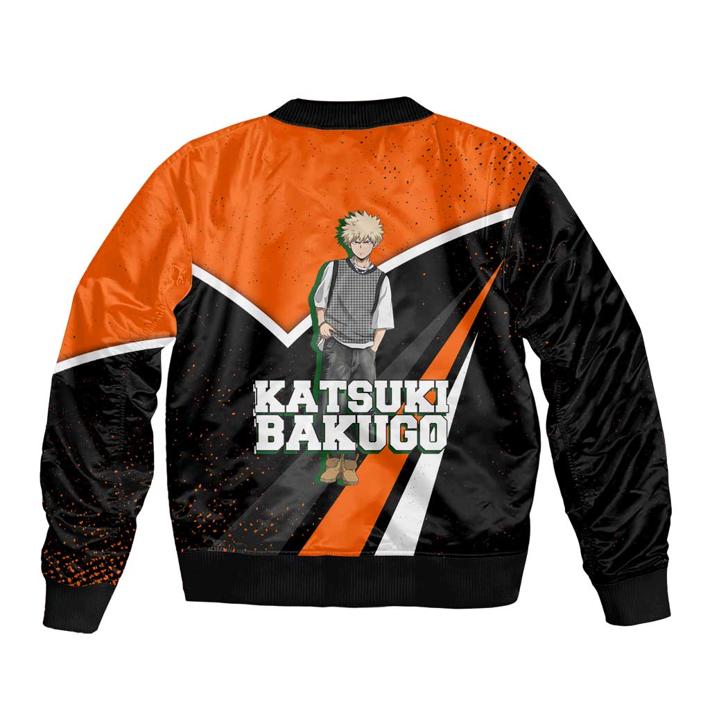Katsuki Bakugo My Hero Academia Sleeve Zip Bomber Jacket Anime Grunge Splatter Graphic Style