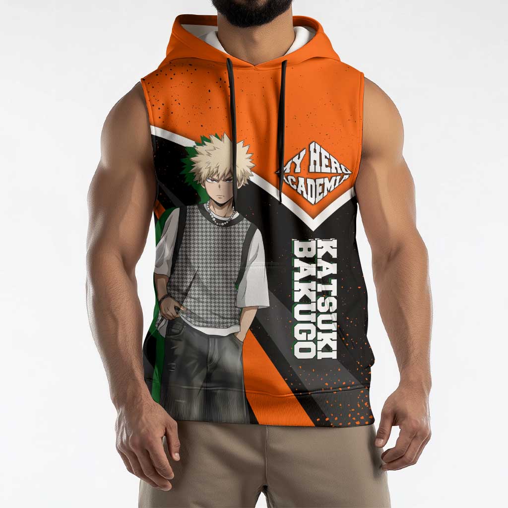 Katsuki Bakugo My Hero Academia Sleeveless Hoodie Anime Grunge Splatter Graphic Style