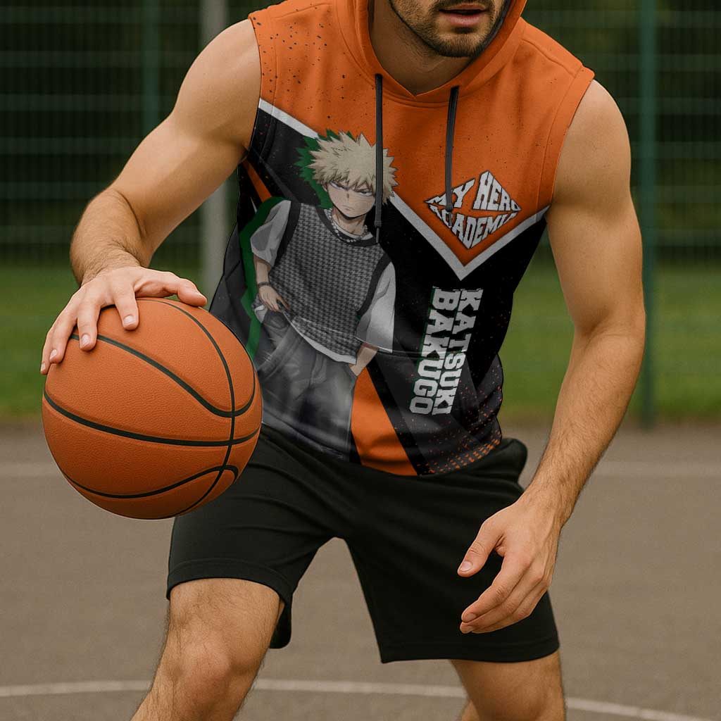 Katsuki Bakugo My Hero Academia Sleeveless Hoodie Anime Grunge Splatter Graphic Style