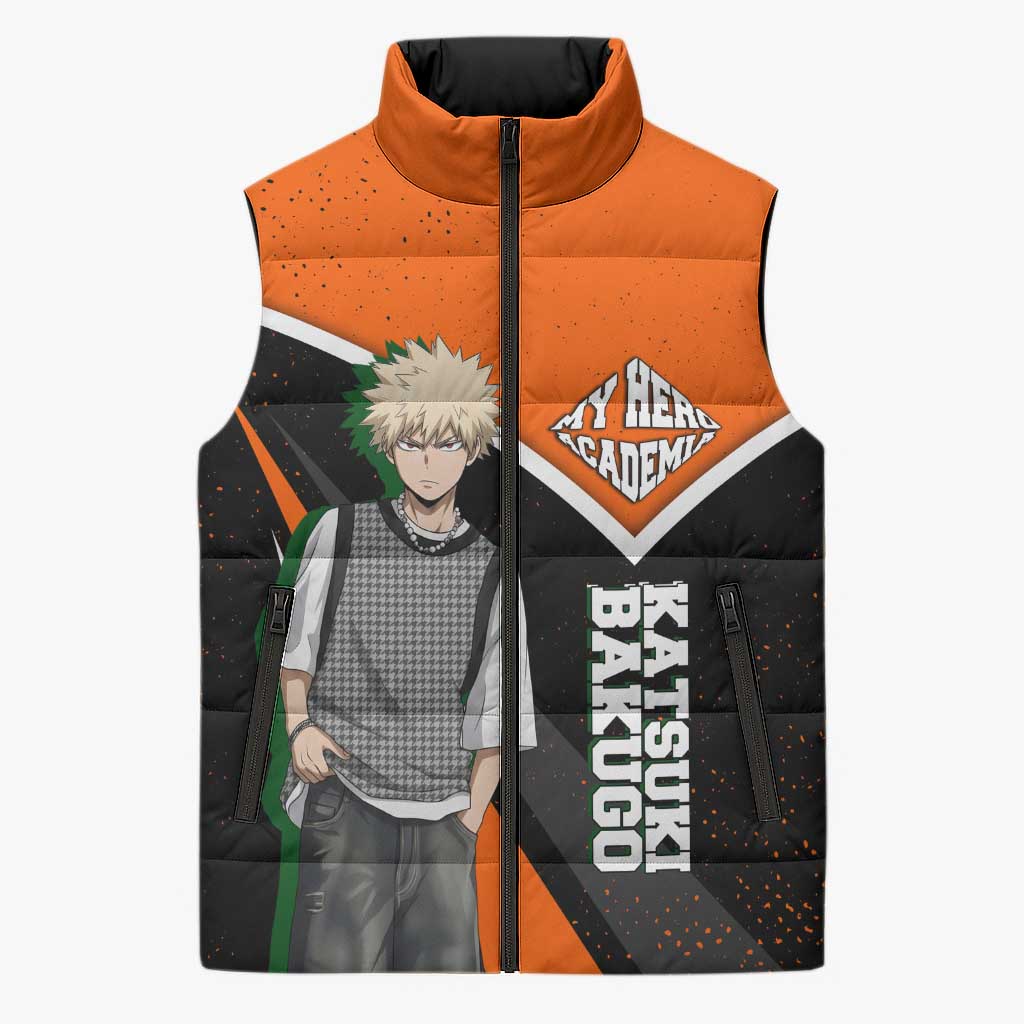 Katsuki Bakugo My Hero Academia Sleeveless Puffer Jacket Anime Grunge Splatter Graphic Style