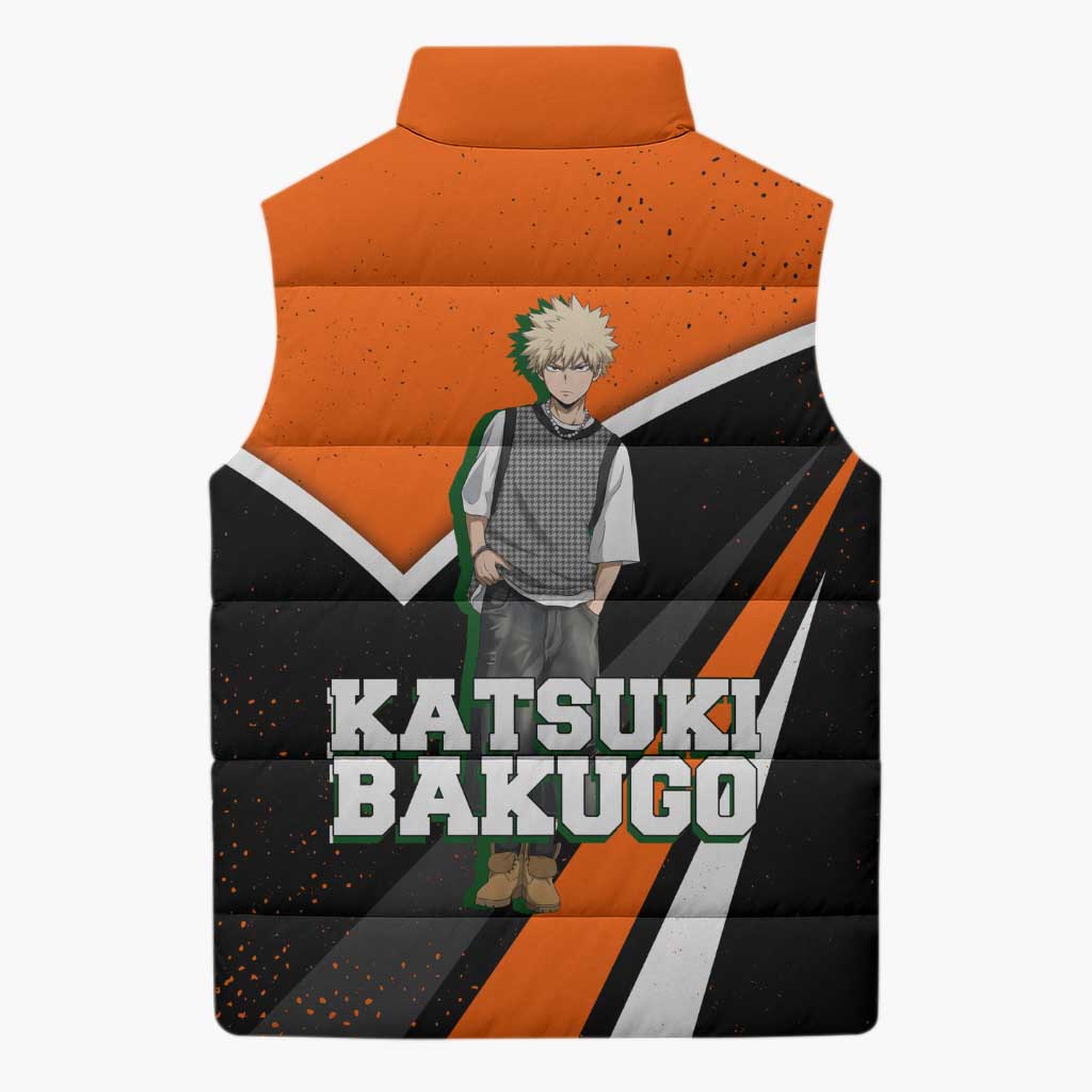 Katsuki Bakugo My Hero Academia Sleeveless Puffer Jacket Anime Grunge Splatter Graphic Style