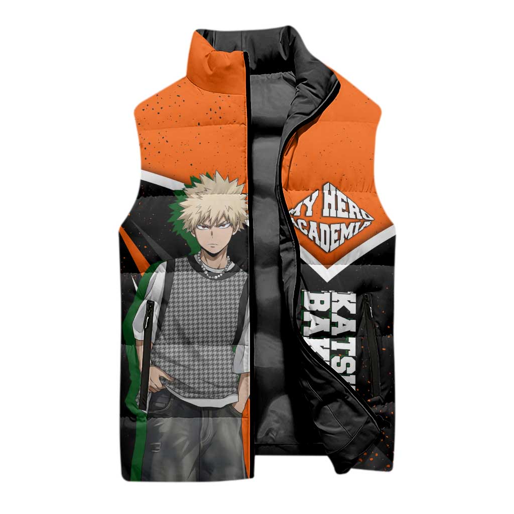 Katsuki Bakugo My Hero Academia Sleeveless Puffer Jacket Anime Grunge Splatter Graphic Style