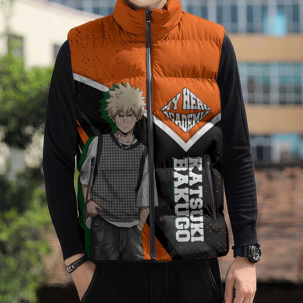 Katsuki Bakugo My Hero Academia Sleeveless Puffer Jacket Anime Grunge Splatter Graphic Style