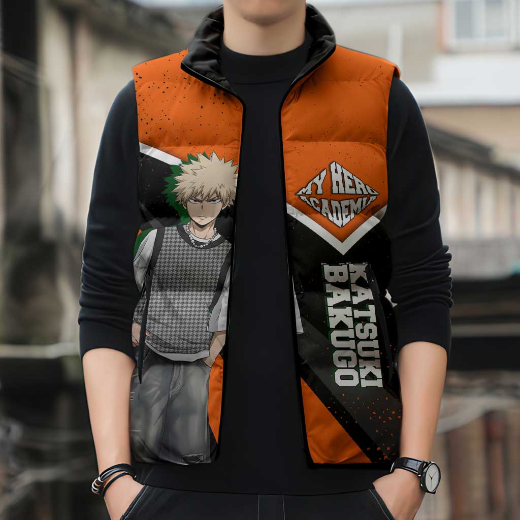 Katsuki Bakugo My Hero Academia Sleeveless Puffer Jacket Anime Grunge Splatter Graphic Style