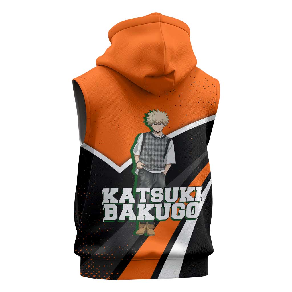 Katsuki Bakugo My Hero Academia Sleeveless Zip Hoodie Anime Grunge Splatter Graphic Style