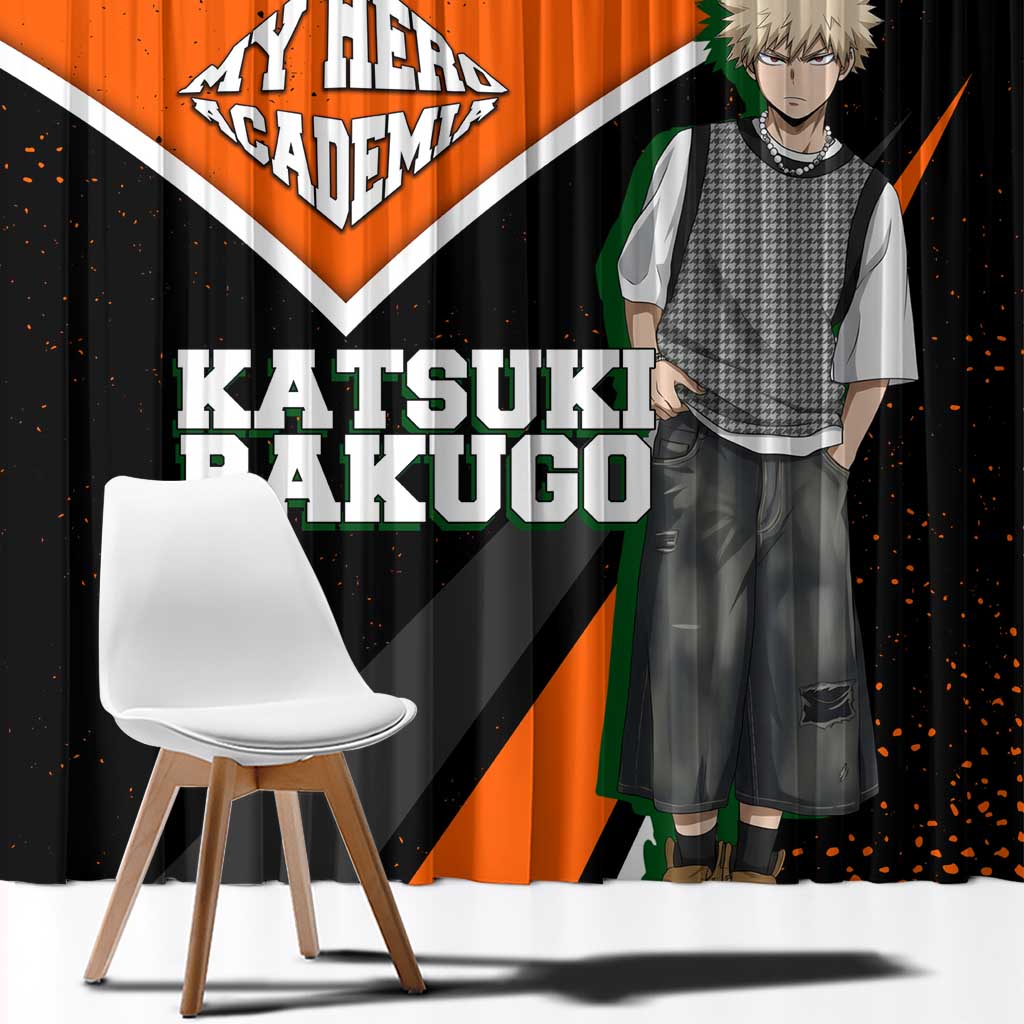 Katsuki Bakugo My Hero Academia Window Curtain Anime Grunge Splatter Graphic Style