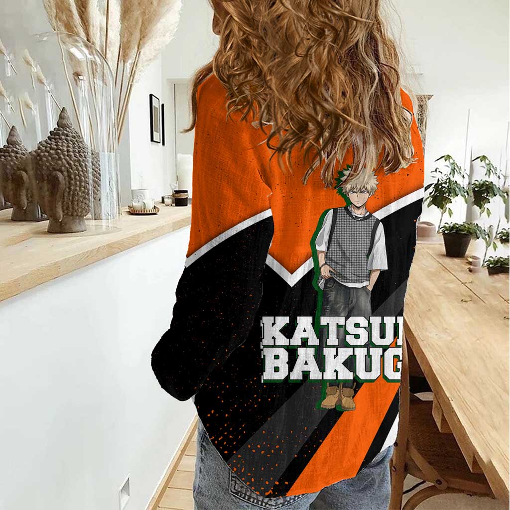 Katsuki Bakugo My Hero Academia Women Casual Shirt Anime Grunge Splatter Graphic Style