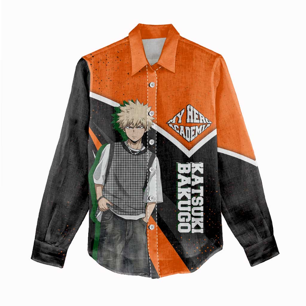 Katsuki Bakugo My Hero Academia Women Casual Shirt Anime Grunge Splatter Graphic Style