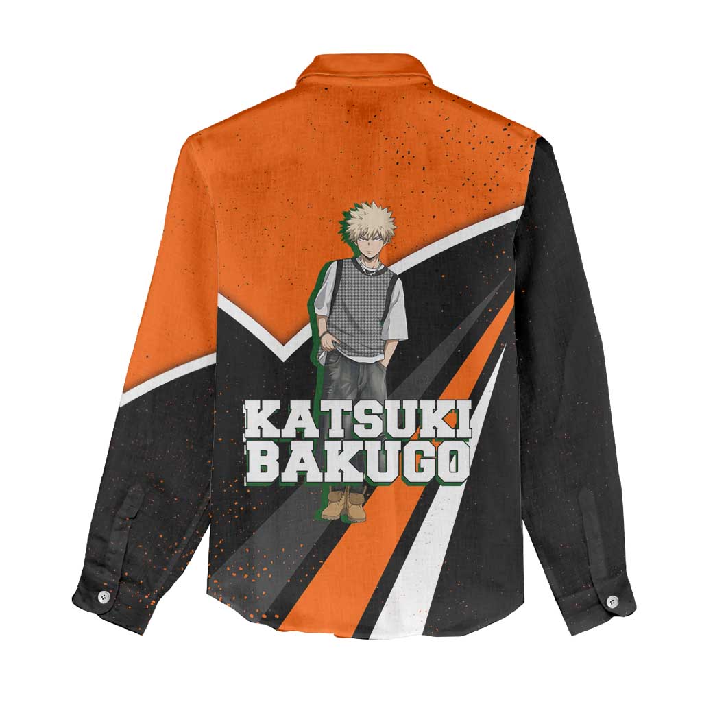 Katsuki Bakugo My Hero Academia Women Casual Shirt Anime Grunge Splatter Graphic Style