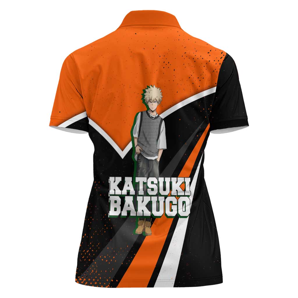 Katsuki Bakugo My Hero Academia Women Polo Shirt Anime Grunge Splatter Graphic Style