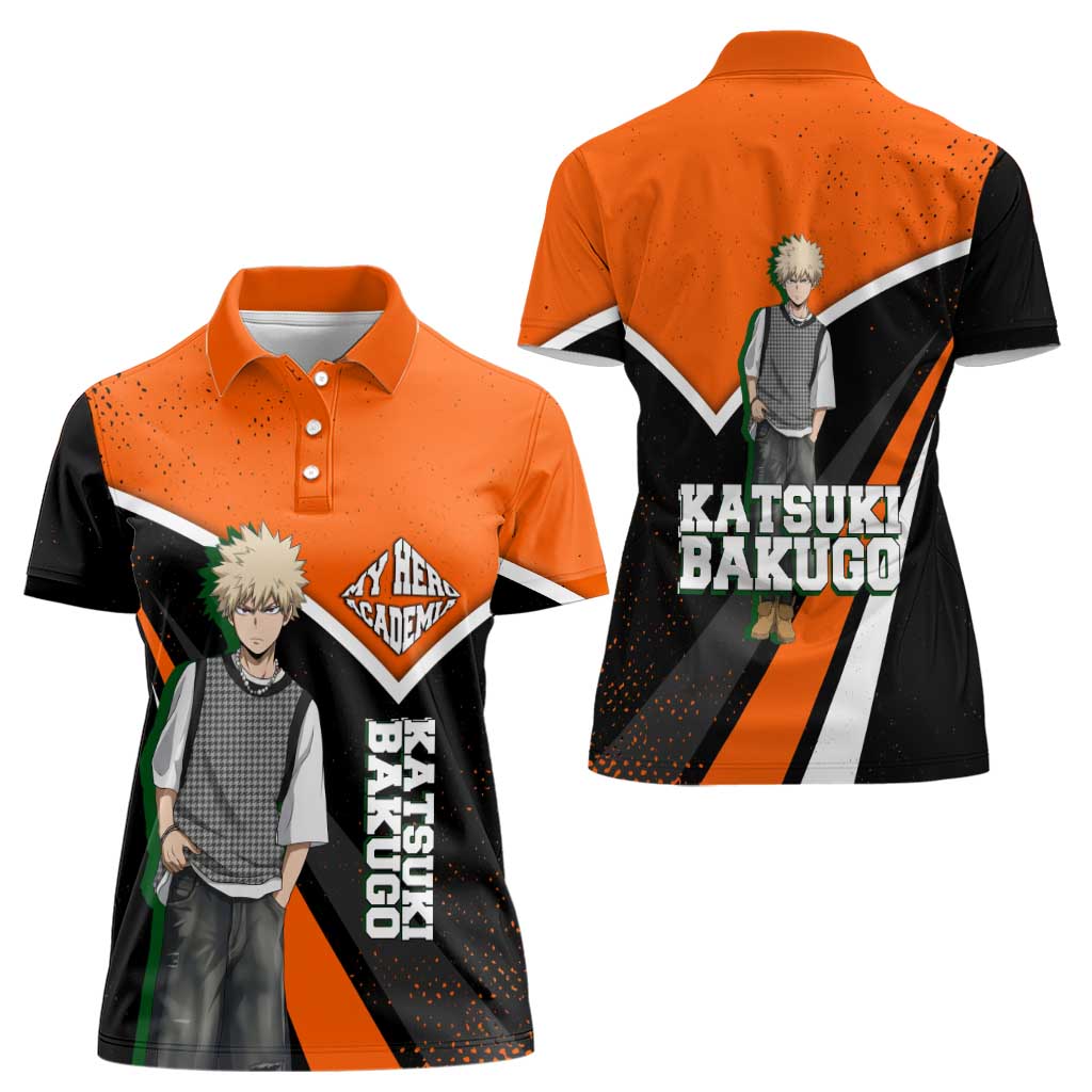Katsuki Bakugo My Hero Academia Women Polo Shirt Anime Grunge Splatter Graphic Style