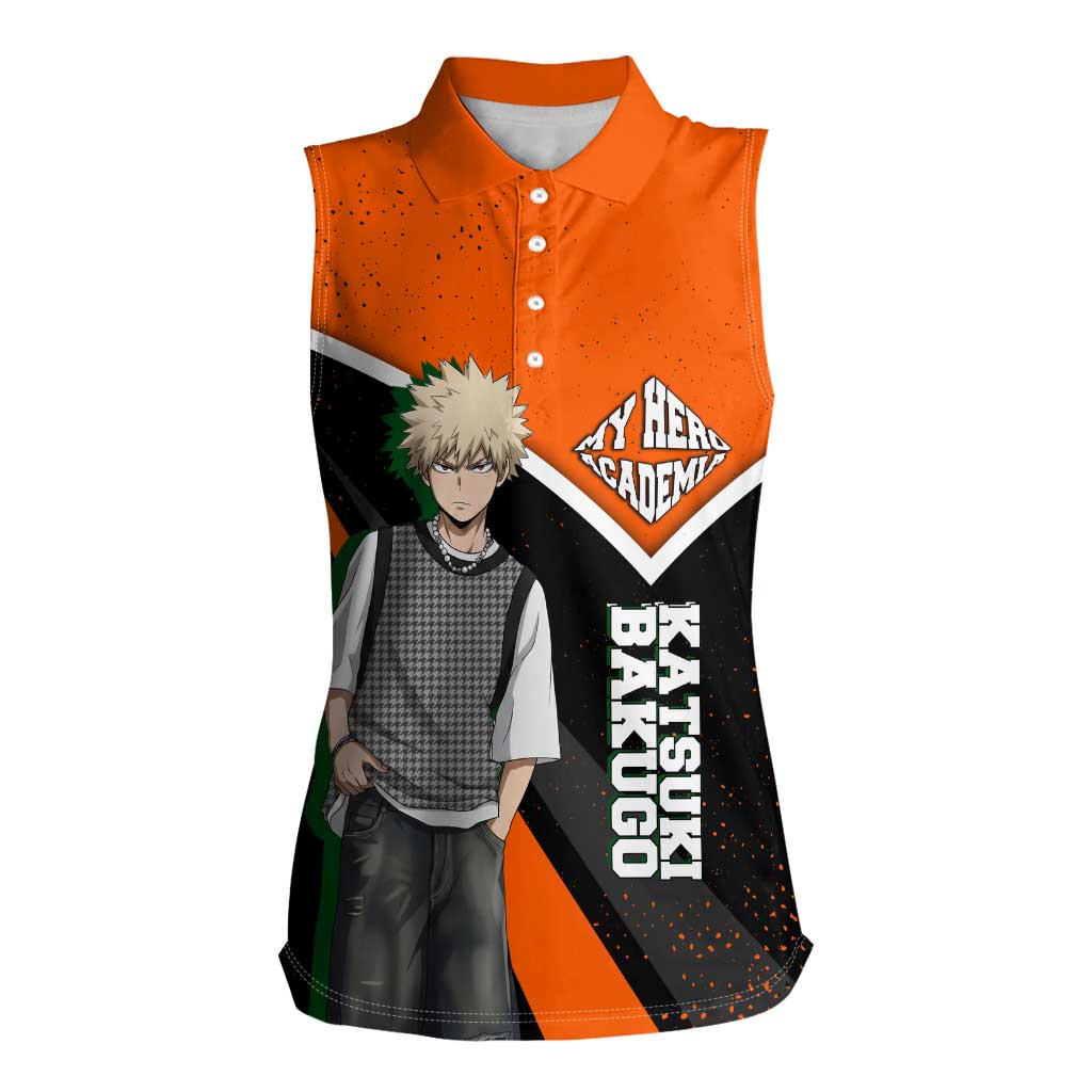 Katsuki Bakugo My Hero Academia Women Sleeveless Polo Shirt Anime Grunge Splatter Graphic Style