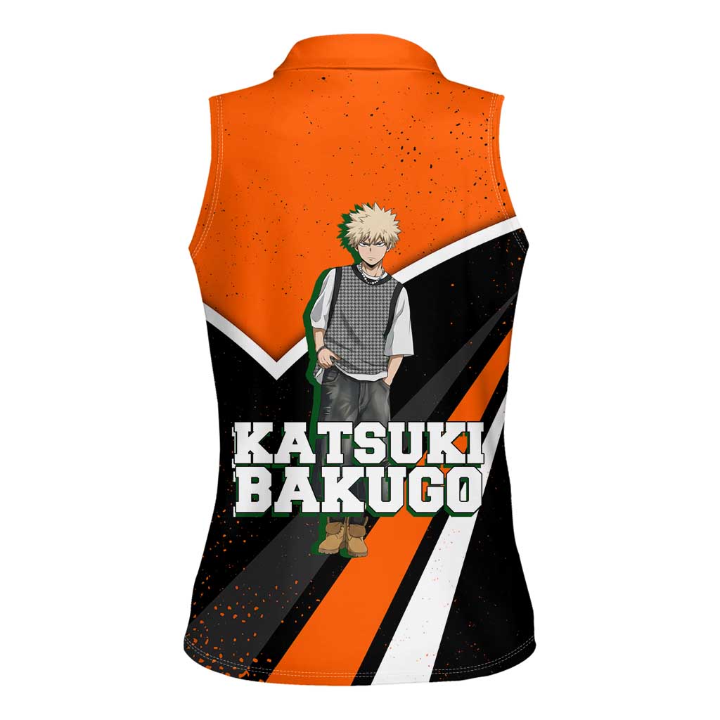 Katsuki Bakugo My Hero Academia Women Sleeveless Polo Shirt Anime Grunge Splatter Graphic Style