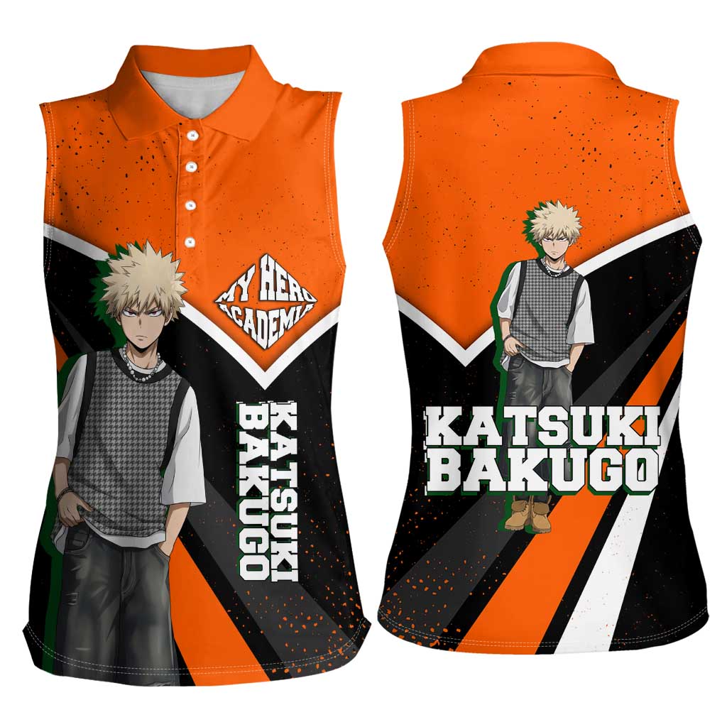 Katsuki Bakugo My Hero Academia Women Sleeveless Polo Shirt Anime Grunge Splatter Graphic Style