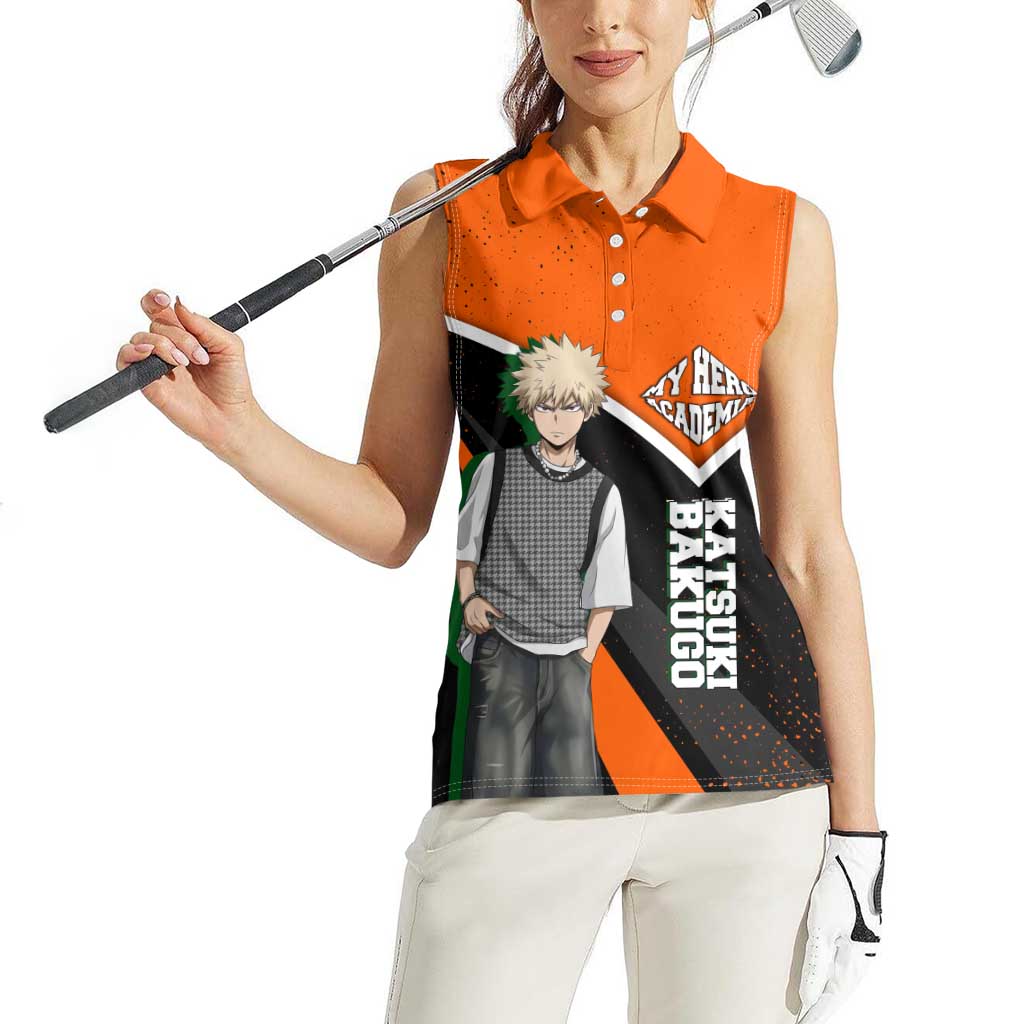 Katsuki Bakugo My Hero Academia Women Sleeveless Polo Shirt Anime Grunge Splatter Graphic Style