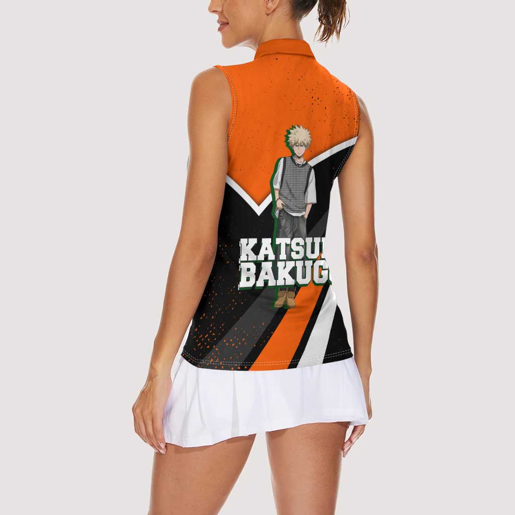 Katsuki Bakugo My Hero Academia Women Sleeveless Polo Shirt Anime Grunge Splatter Graphic Style