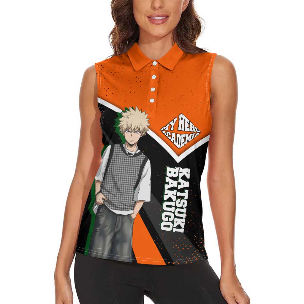 Katsuki Bakugo My Hero Academia Women Sleeveless Polo Shirt Anime Grunge Splatter Graphic Style