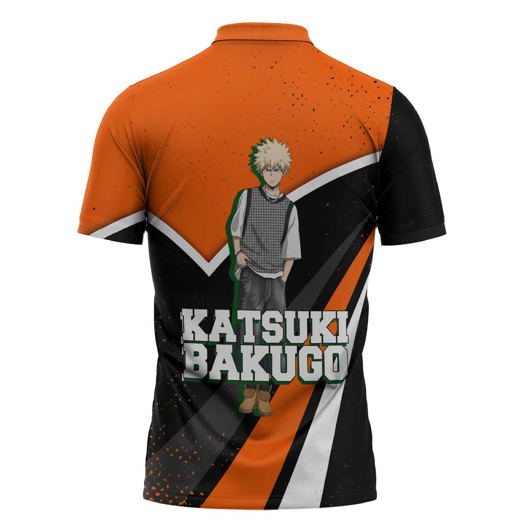 Katsuki Bakugo My Hero Academia Zipper Polo Shirt Anime Grunge Splatter Graphic Style