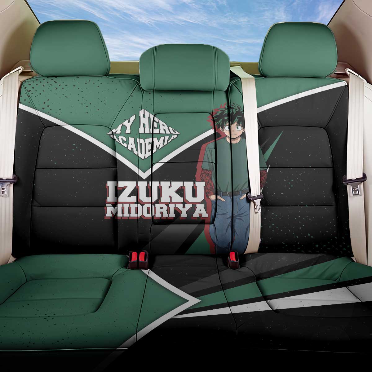Izuku Midoriya My Hero Academia Back Car Seat Cover Anime Grunge Splatter Graphic Style