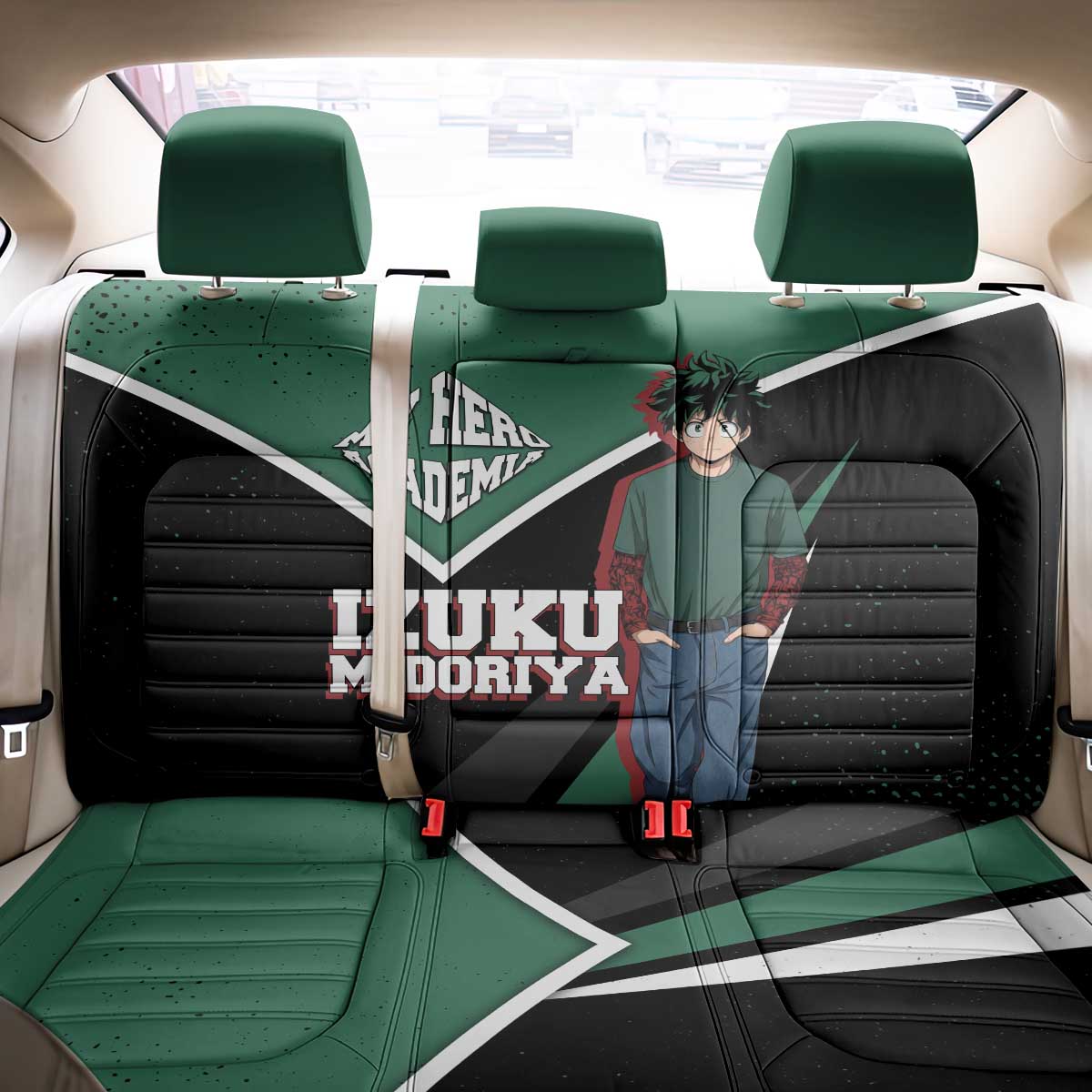 Izuku Midoriya My Hero Academia Back Car Seat Cover Anime Grunge Splatter Graphic Style