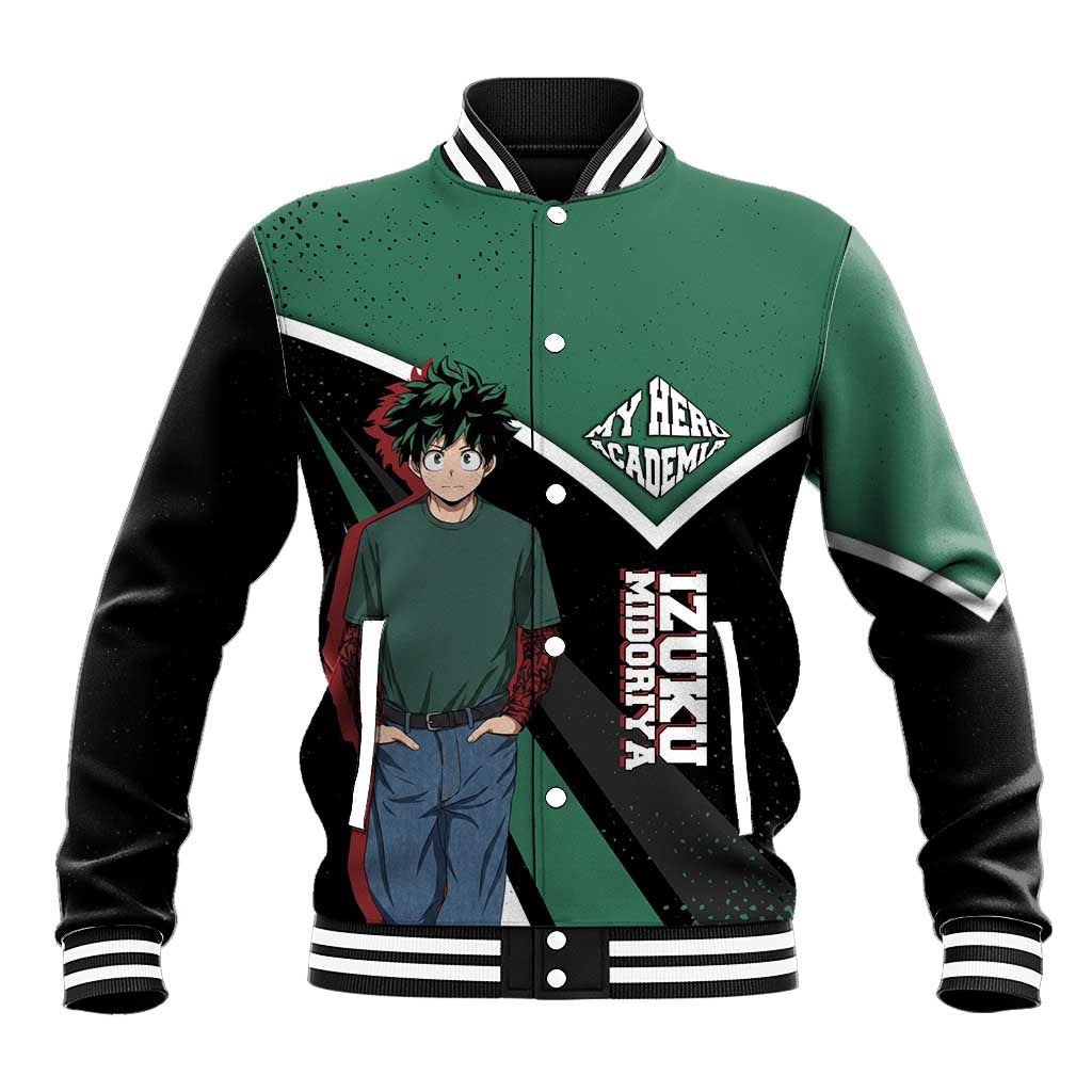Izuku Midoriya My Hero Academia Baseball Jacket Anime Grunge Splatter Graphic Style