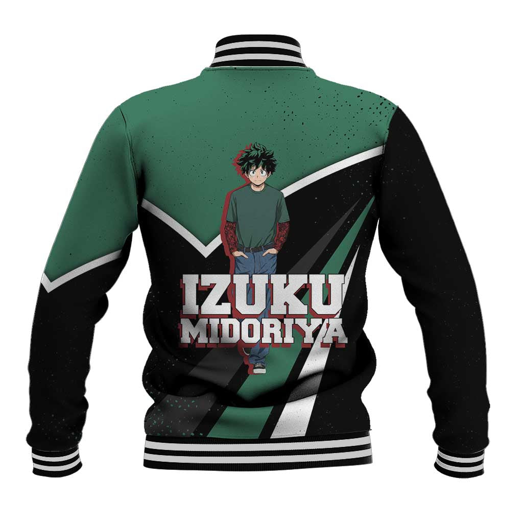 Izuku Midoriya My Hero Academia Baseball Jacket Anime Grunge Splatter Graphic Style