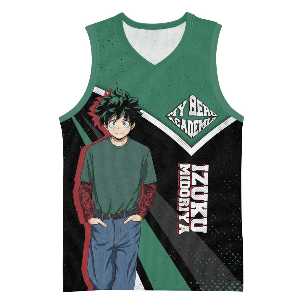 Izuku Midoriya My Hero Academia Basketball Jersey Anime Grunge Splatter Graphic Style