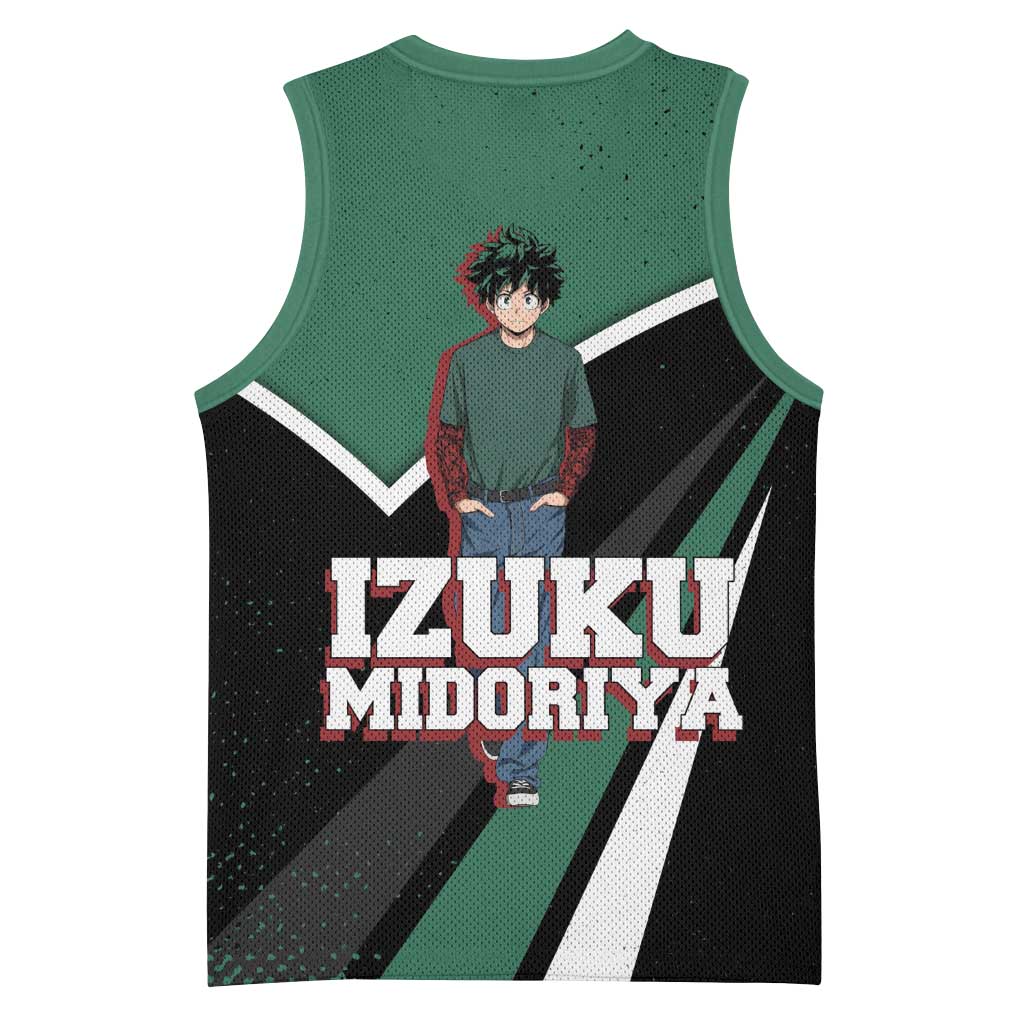 Izuku Midoriya My Hero Academia Basketball Jersey Anime Grunge Splatter Graphic Style