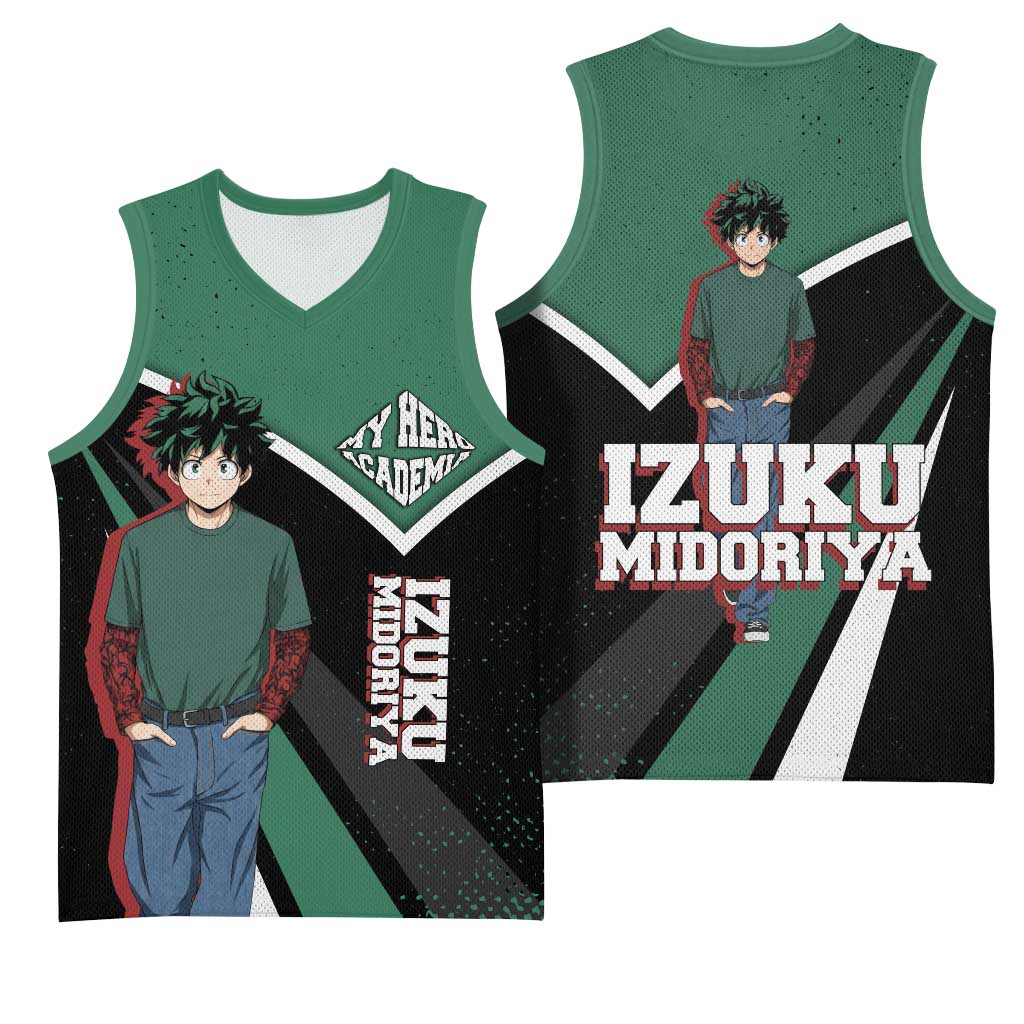 Izuku Midoriya My Hero Academia Basketball Jersey Anime Grunge Splatter Graphic Style