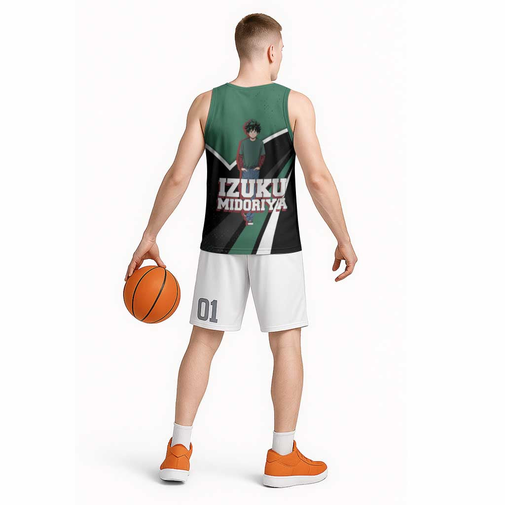 Izuku Midoriya My Hero Academia Basketball Jersey Anime Grunge Splatter Graphic Style