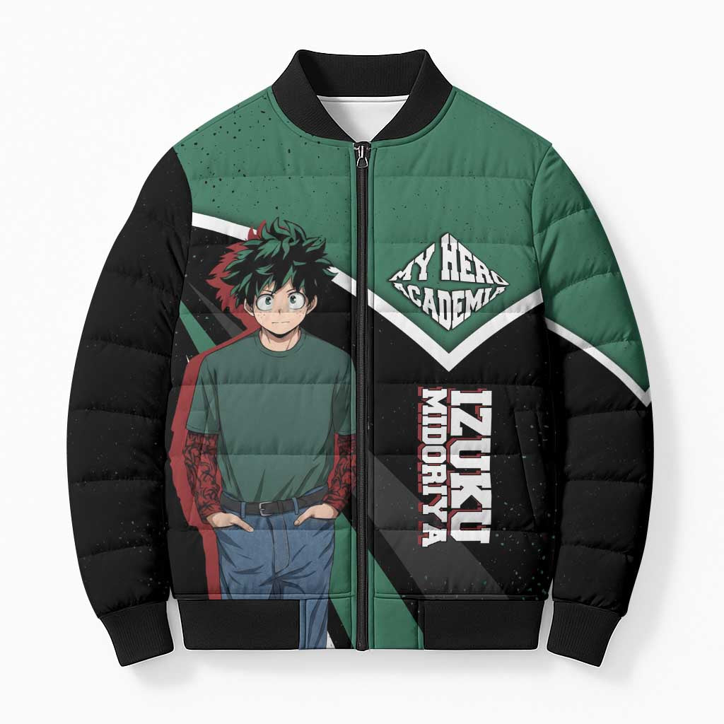 Izuku Midoriya My Hero Academia Bomber Puffer Jacket Anime Grunge Splatter Graphic Style