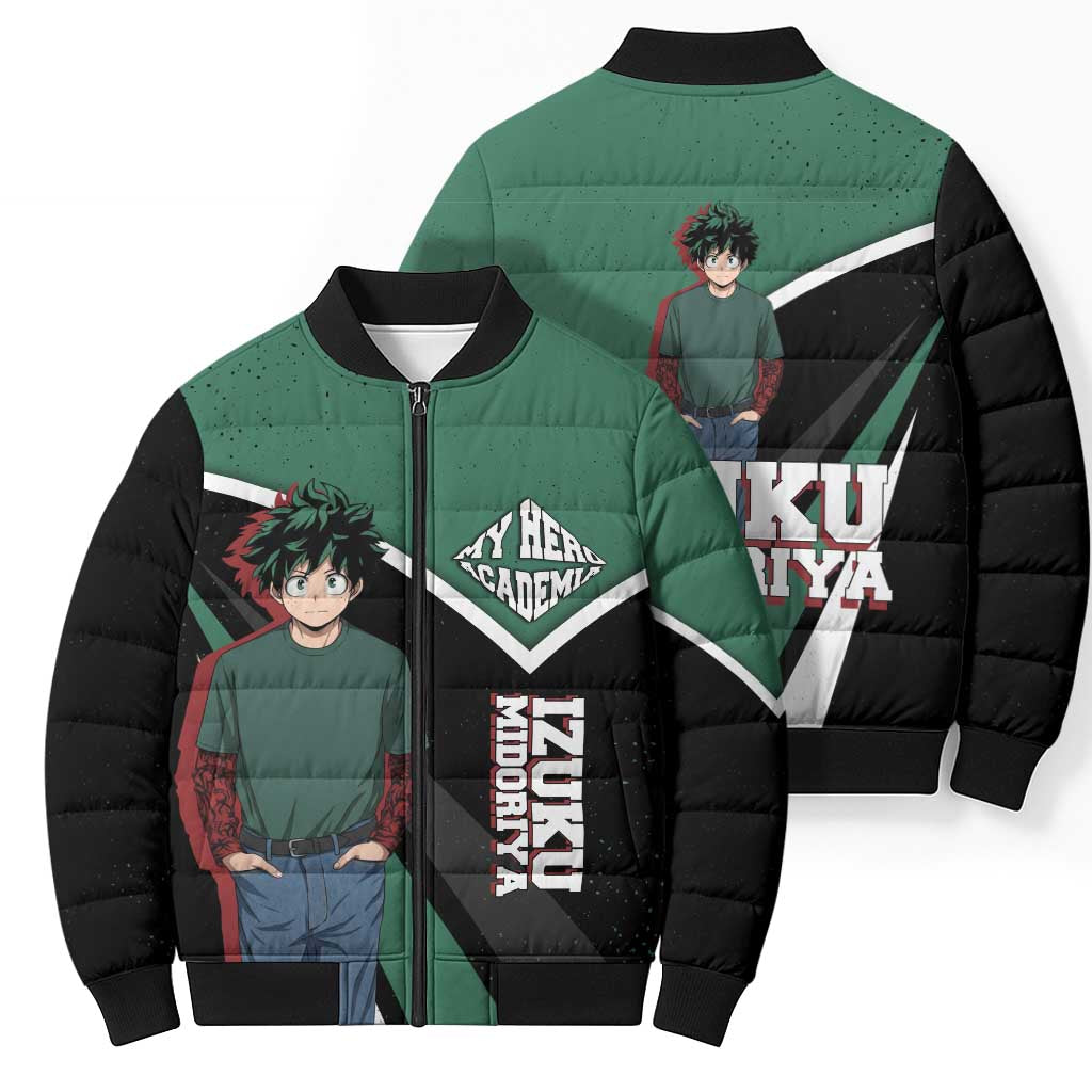 Izuku Midoriya My Hero Academia Bomber Puffer Jacket Anime Grunge Splatter Graphic Style