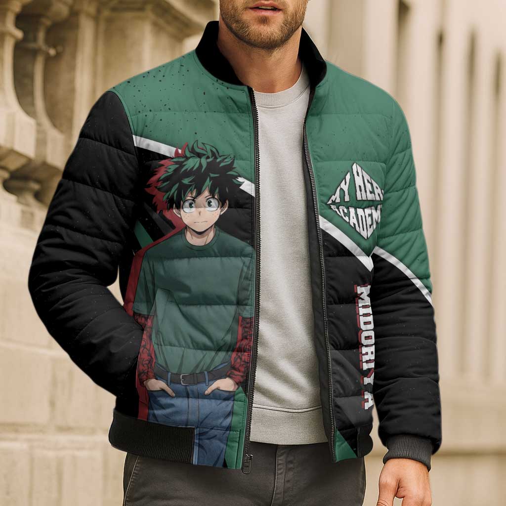 Izuku Midoriya My Hero Academia Bomber Puffer Jacket Anime Grunge Splatter Graphic Style