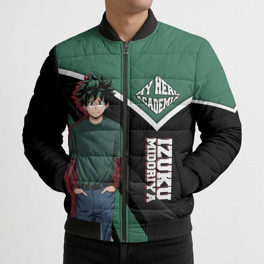 Izuku Midoriya My Hero Academia Bomber Puffer Jacket Anime Grunge Splatter Graphic Style