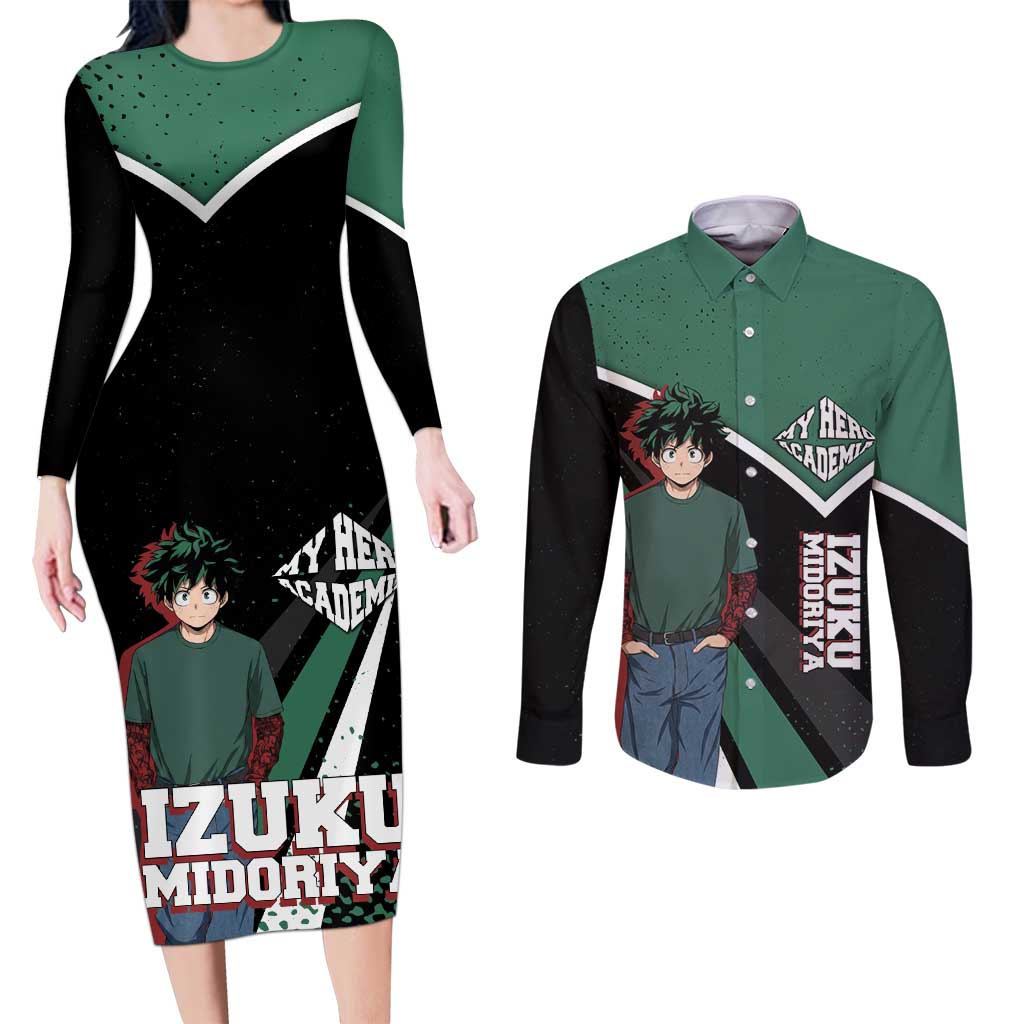 Izuku Midoriya My Hero Academia Couples Matching Long Sleeve Bodycon Dress and Long Sleeve Button Shirt Anime Grunge Splatter Graphic Style