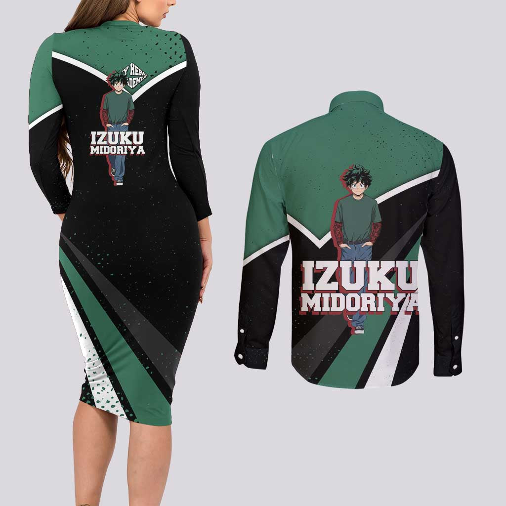 Izuku Midoriya My Hero Academia Couples Matching Long Sleeve Bodycon Dress and Long Sleeve Button Shirt Anime Grunge Splatter Graphic Style