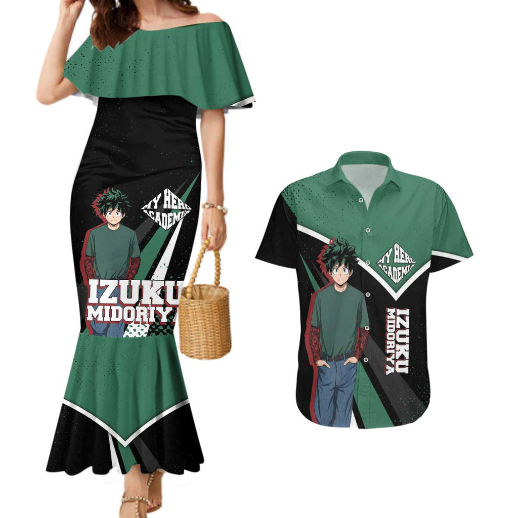 Izuku Midoriya My Hero Academia Couples Matching Mermaid Dress and Hawaiian Shirt Anime Grunge Splatter Graphic Style