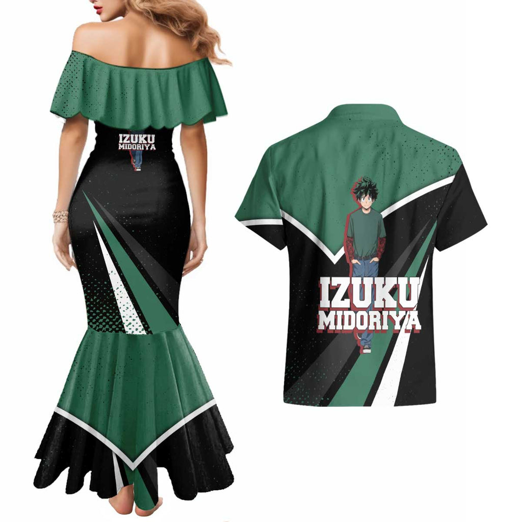Izuku Midoriya My Hero Academia Couples Matching Mermaid Dress and Hawaiian Shirt Anime Grunge Splatter Graphic Style