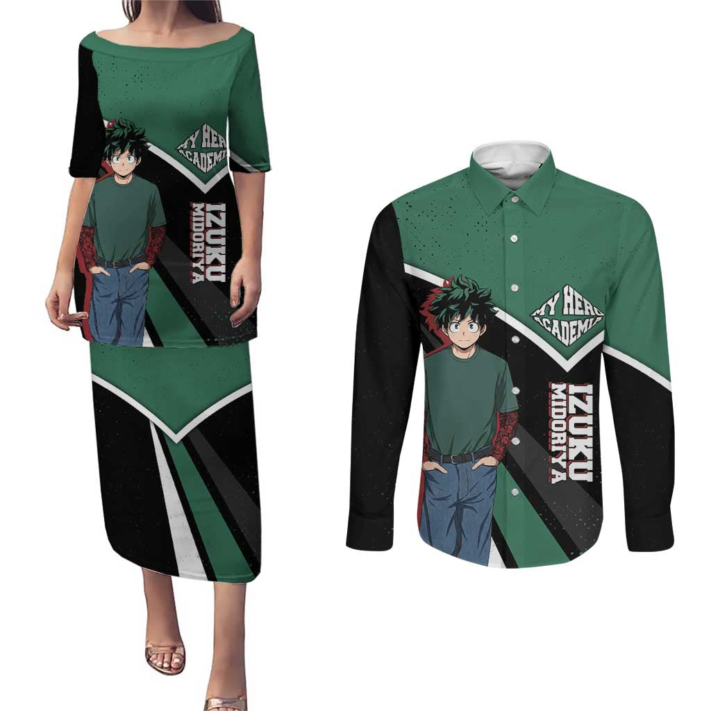 Izuku Midoriya My Hero Academia Couples Matching Puletasi and Long Sleeve Button Shirt Anime Grunge Splatter Graphic Style