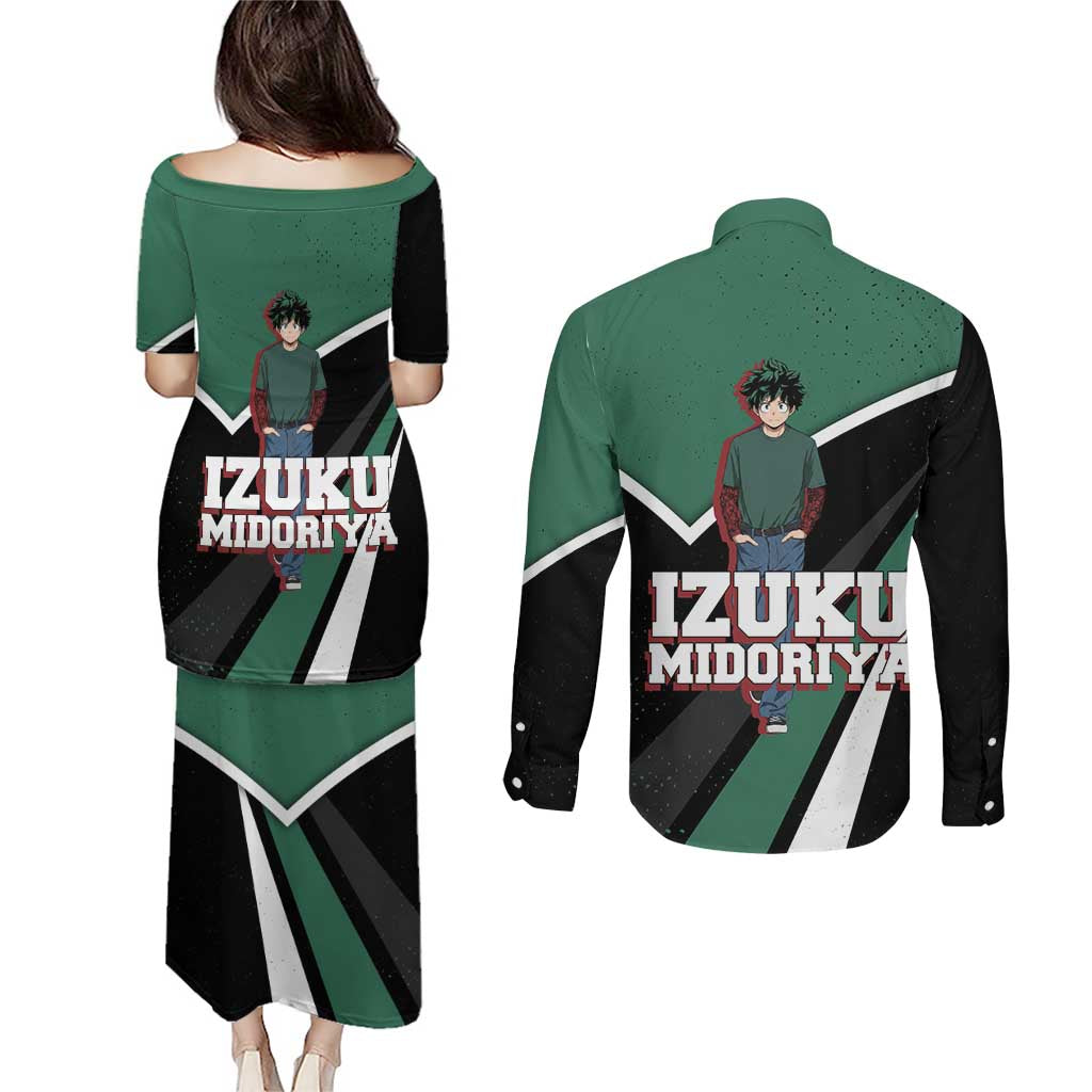 Izuku Midoriya My Hero Academia Couples Matching Puletasi and Long Sleeve Button Shirt Anime Grunge Splatter Graphic Style