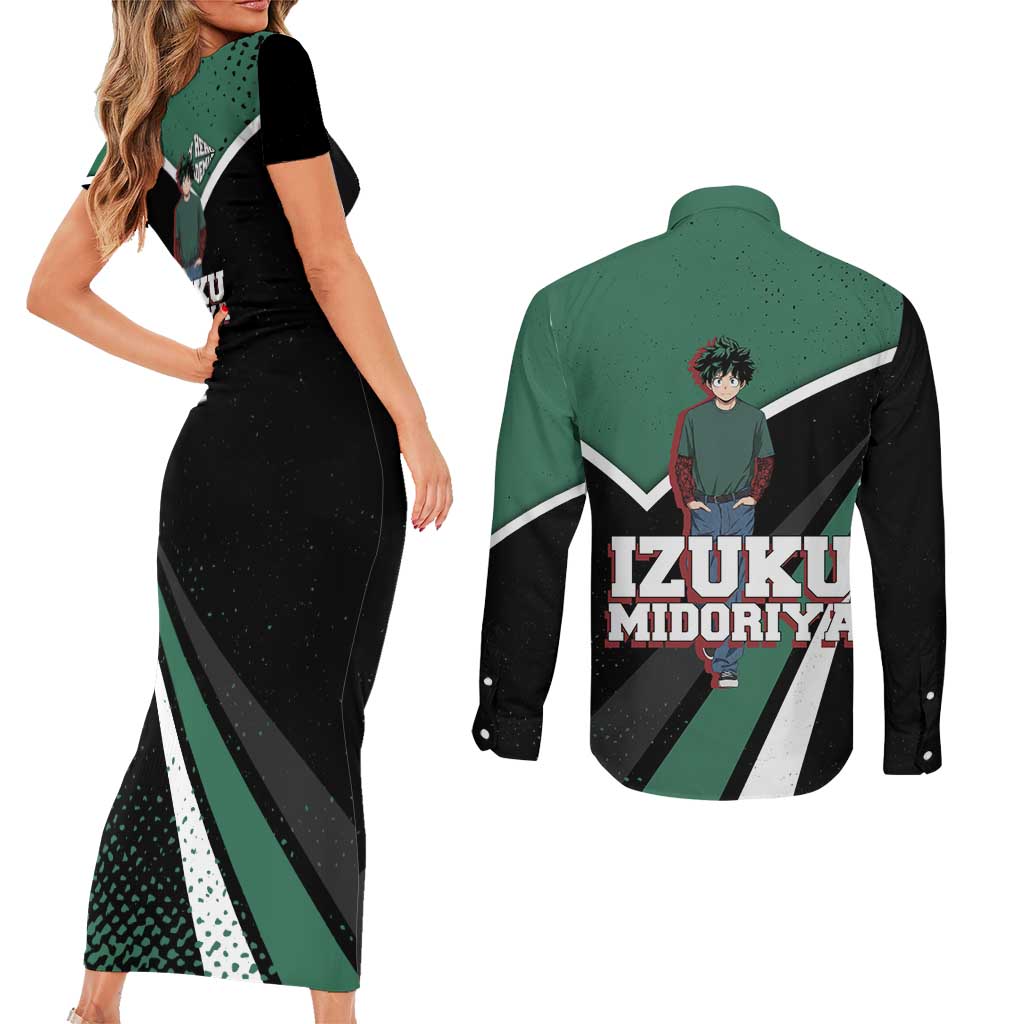 Izuku Midoriya My Hero Academia Couples Matching Short Sleeve Bodycon Dress and Long Sleeve Button Shirt Anime Grunge Splatter Graphic Style