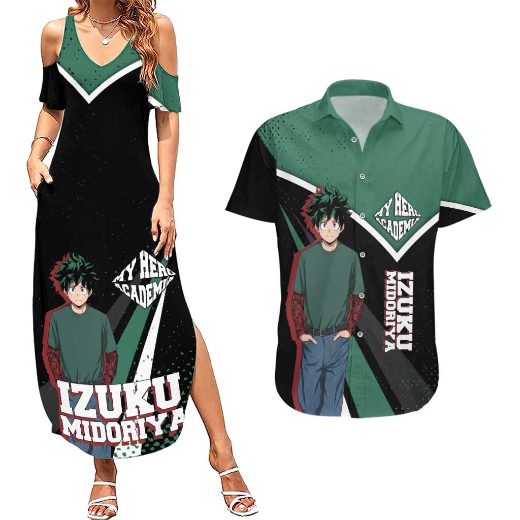 Izuku Midoriya My Hero Academia Couples Matching Summer Maxi Dress and Hawaiian Shirt Anime Grunge Splatter Graphic Style