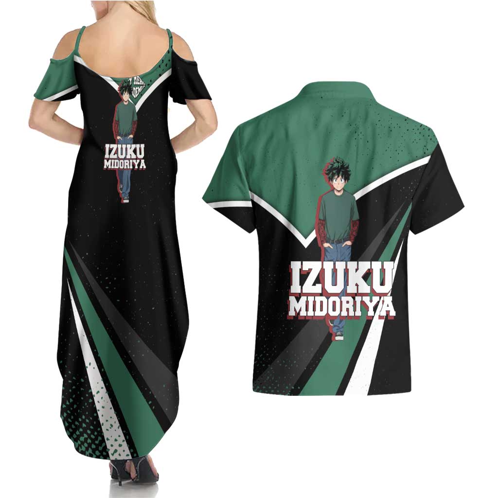 Izuku Midoriya My Hero Academia Couples Matching Summer Maxi Dress and Hawaiian Shirt Anime Grunge Splatter Graphic Style
