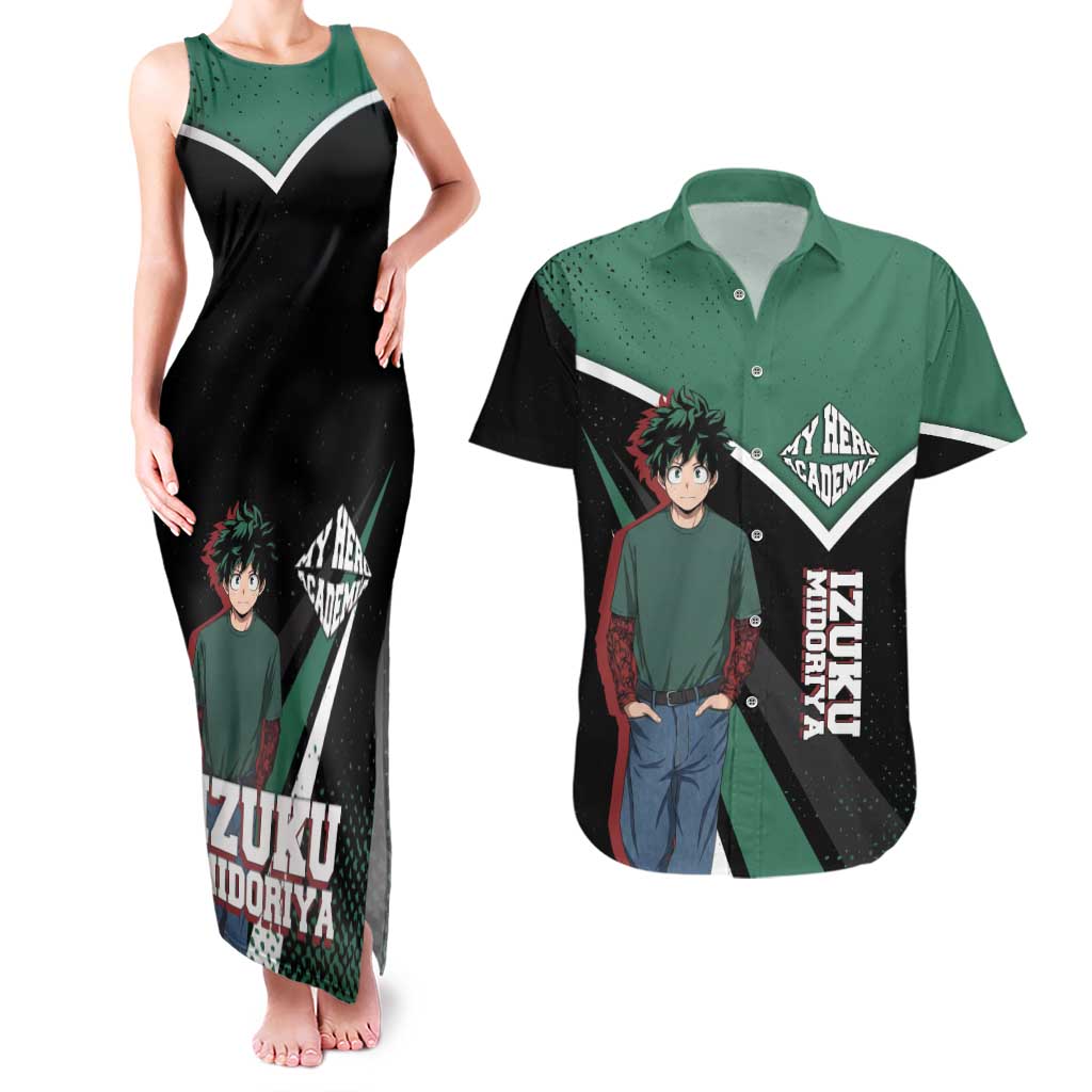 Izuku Midoriya My Hero Academia Couples Matching Tank Maxi Dress and Hawaiian Shirt Anime Grunge Splatter Graphic Style