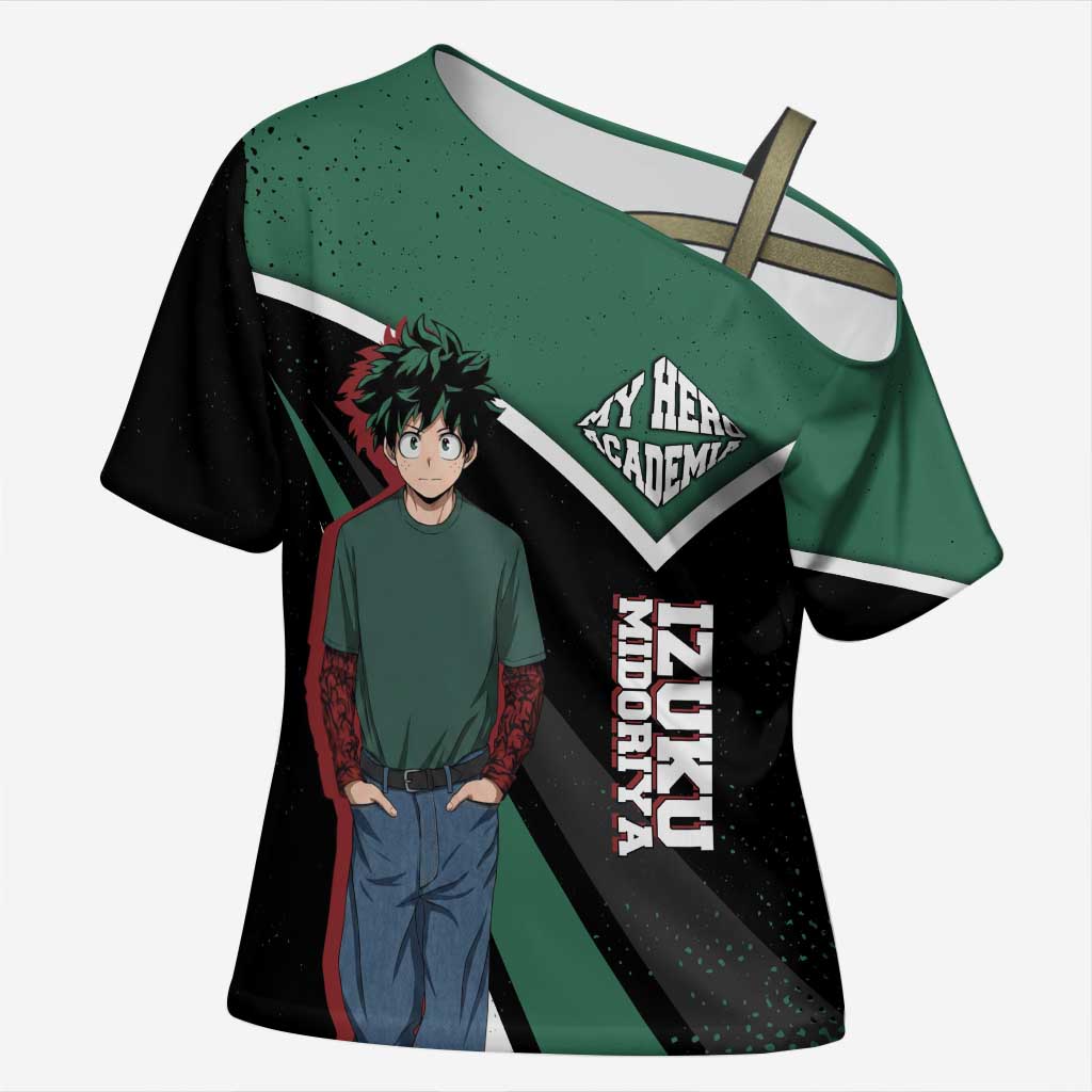 Izuku Midoriya My Hero Academia Cross Shoulder Shirt Anime Grunge Splatter Graphic Style